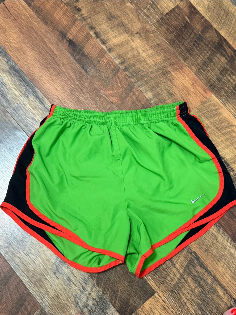 Nike Women's Lime Green Athletic Shorts with Black & Red Accents